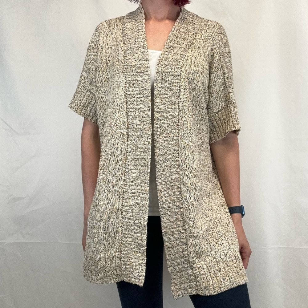 Naturals D&Co Chunky Knit Open Front Cardigan Tunic 1X Multicolor